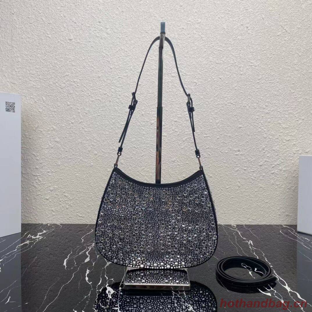 Prada leather shoulder bag with artificial crystals tote 1BN169 black