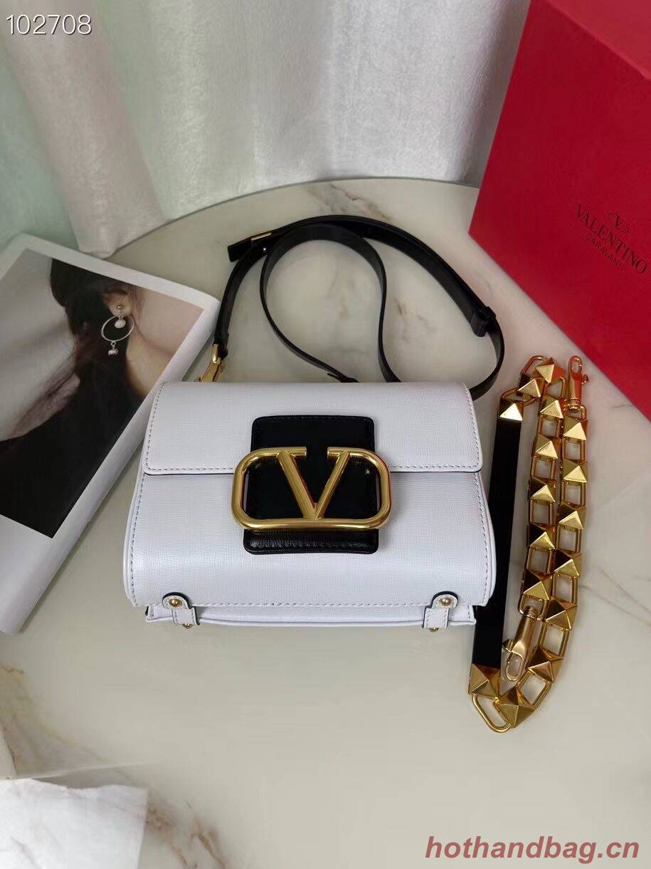 VALENTINO GARAVANI Stud Sign Grained Calfskin Shoulder Bag V0196 white&black