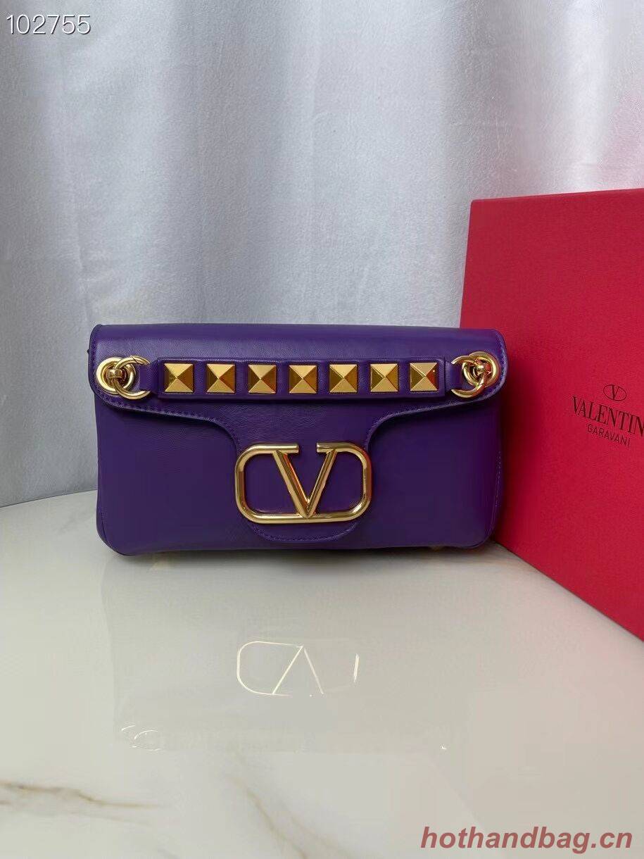 VALENTINO GARAVANI Stud Sign nappa Shoulder Bag NL098 purple