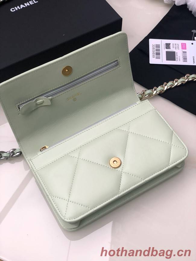 Chanel 19 Classic Sheepskin Leather Chain Wallet AP0957 light green& silver-Tone Metal