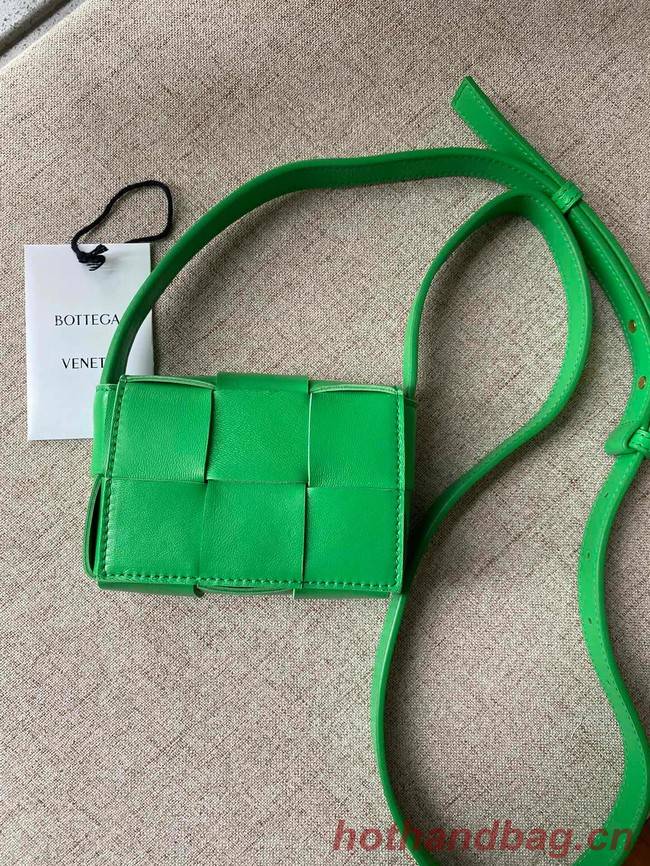 Bottega Veneta CASSETTE Mini intreccio leather cross-body bag 666688 Parakeet