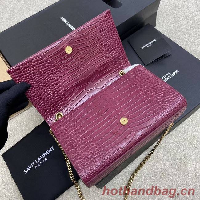 YSL KATE MEDIUM WITH TASSEL IN CROCODILE-EMBOSSED SHINY LEATHER 377829 Burgundy