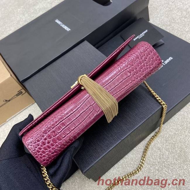 YSL KATE MEDIUM WITH TASSEL IN CROCODILE-EMBOSSED SHINY LEATHER 377829 Burgundy