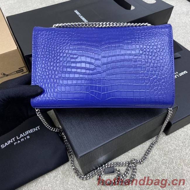 YSL KATE MEDIUM WITH TASSEL IN CROCODILE-EMBOSSED SHINY LEATHER B377829 blue