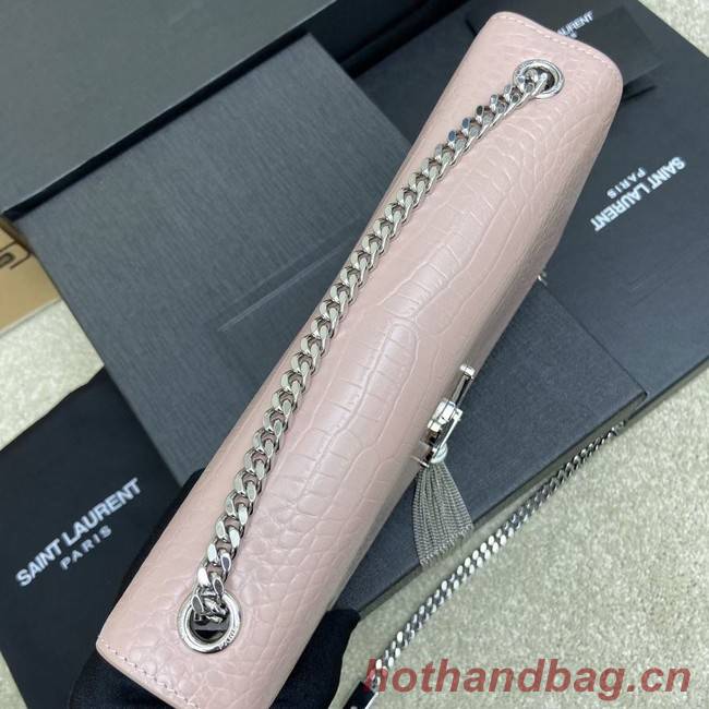 YSL KATE MEDIUM WITH TASSEL IN CROCODILE-EMBOSSED SHINY LEATHER B377829 pink