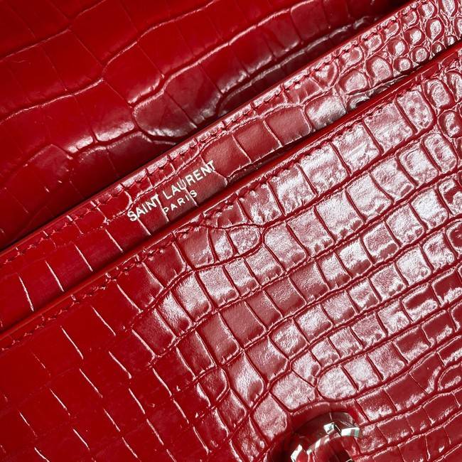 SAINT LAURENT CASSANDRA MEDIUM CHAIN BAG IN CROCODILE EMBOSSED SHINY LEATHER 532750 ROUGE EROS