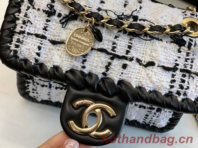 CHANEL Tweed Braided Calfskin & Gold-Tone Metal AS6075 black