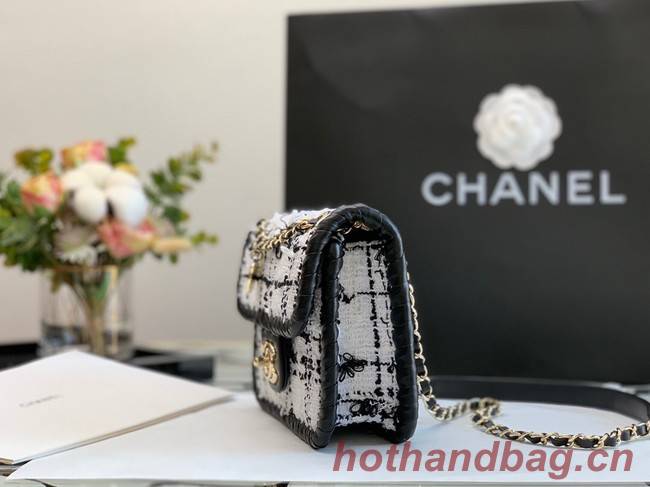 CHANEL Tweed Braided Calfskin & Gold-Tone Metal AS6075 black