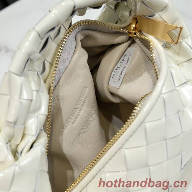 Bottega Veneta Mini intrecciato patent leather top handle bag JODIE 651876V WHITE