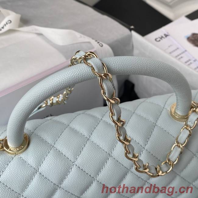 Chanel flap bag with top handle Grained Calfskin gold-Tone Metal A92991 light blue