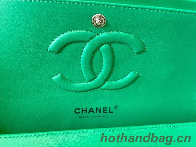 Chanel classic handbag Lambskin&silver Metal 01112 green