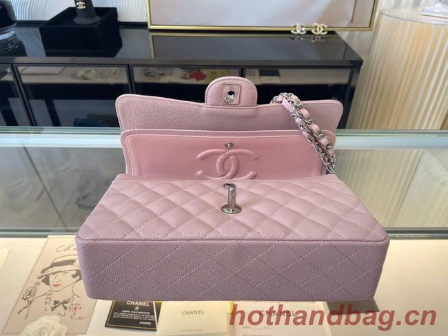 Chanel classic handbag Grained Calfskin&silver Metal 01112 Cherry Blossom powder