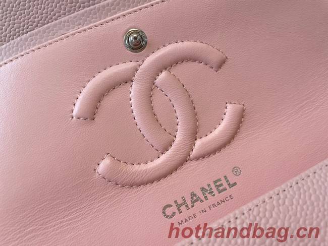 Chanel classic handbag Grained Calfskin&silver Metal 01112 Cherry Blossom powder