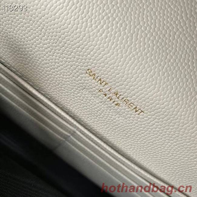 SAINT LAURENT ENVELOPE CHAIN WALLET IN GRAIN DE POUDRE EMBOSSED LEATHER 393953 white