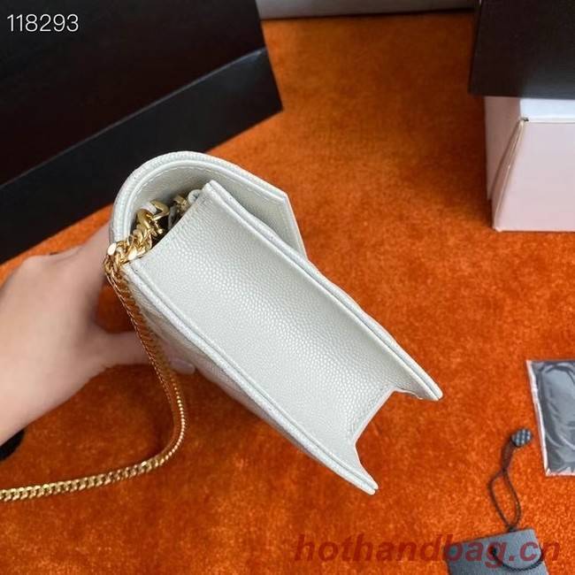 SAINT LAURENT ENVELOPE CHAIN WALLET IN GRAIN DE POUDRE EMBOSSED LEATHER 393953 white