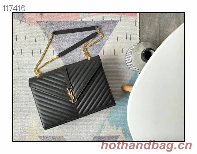 SAINT LAURENT ENVELOPE LARGE BAG IN MIX MATELASSE GRAIN DE POUDRE EMBOSSED LEATHER 600166 BLACK