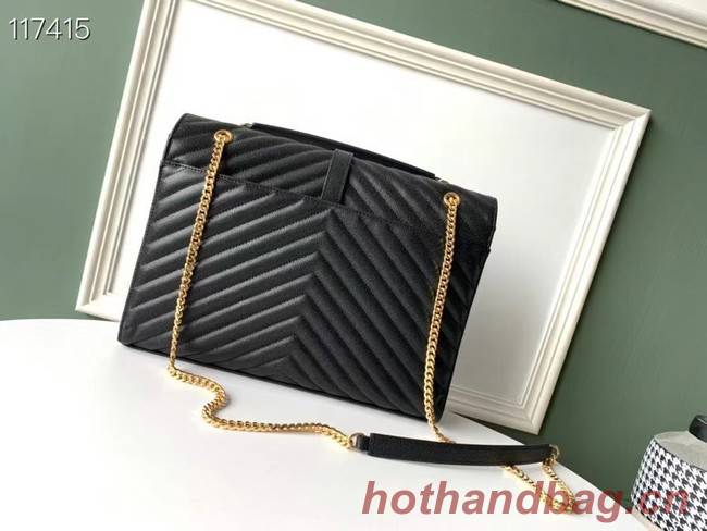 SAINT LAURENT ENVELOPE LARGE BAG IN MIX MATELASSE GRAIN DE POUDRE EMBOSSED LEATHER 600166 BLACK