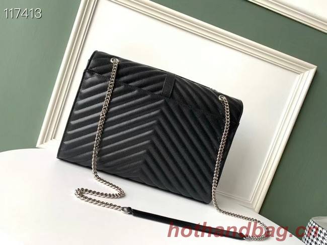 SAINT LAURENT ENVELOPE LARGE BAG IN MIX MATELASSE GRAIN DE POUDRE EMBOSSED LEATHER 600166B BLACK