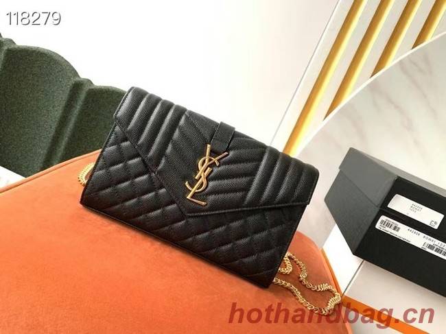 SAINT LAURENT MONOGRAM CHAIN WALLET IN MIX MATELASSE GRAIN DE POUDRE EMBOSSED LEATHER 620280 BLACK&GOLD