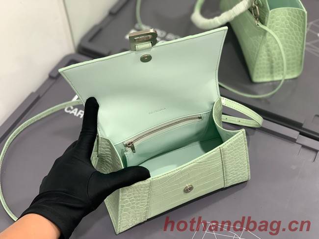 Balenciaga HOURGLASS SMALL TOP HANDLE BAG crocodile embossed calfskin B108895E light green