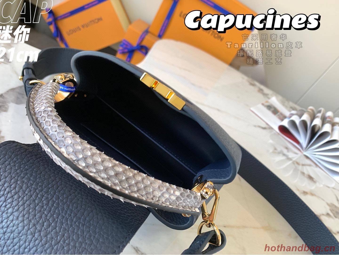 Louis Vuitton CAPUCINES PM Original Python Leather N80041 Navy