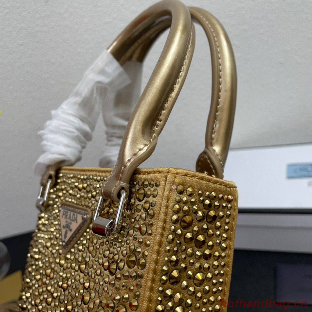 Prada leather small-bag with artificial crystals tote 1BC331 Gold