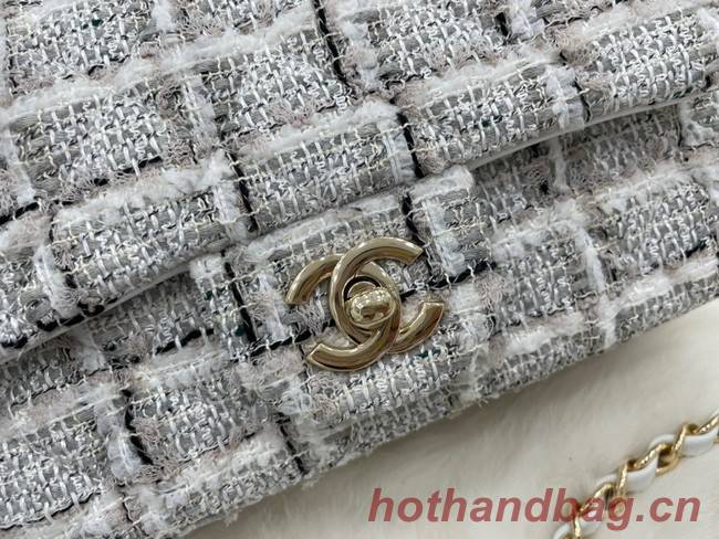 CHANEL Tweed Braided Sheepskin & Gold-Tone Metal AS01116-1 gray