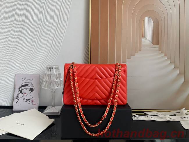 Chanel classic handbag Lambskin & gold Metal V01112 orange