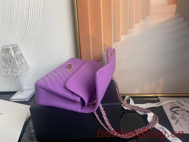 Chanel classic handbag Lambskin & gold Metal V01112 purple