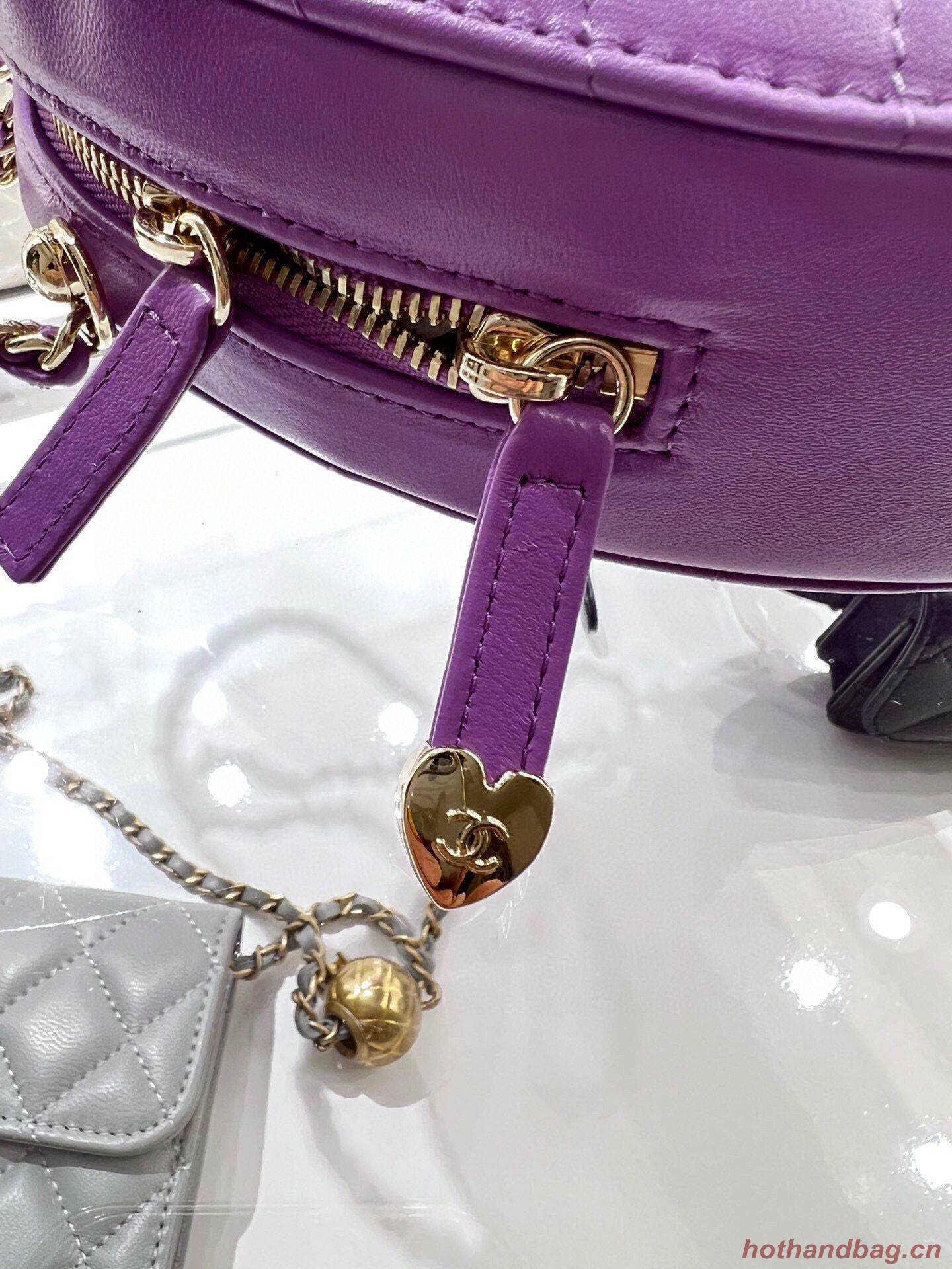 Chanel 2022S Love Heart Original Lambskin Crossbody Chain Bag AS3191Y Purple