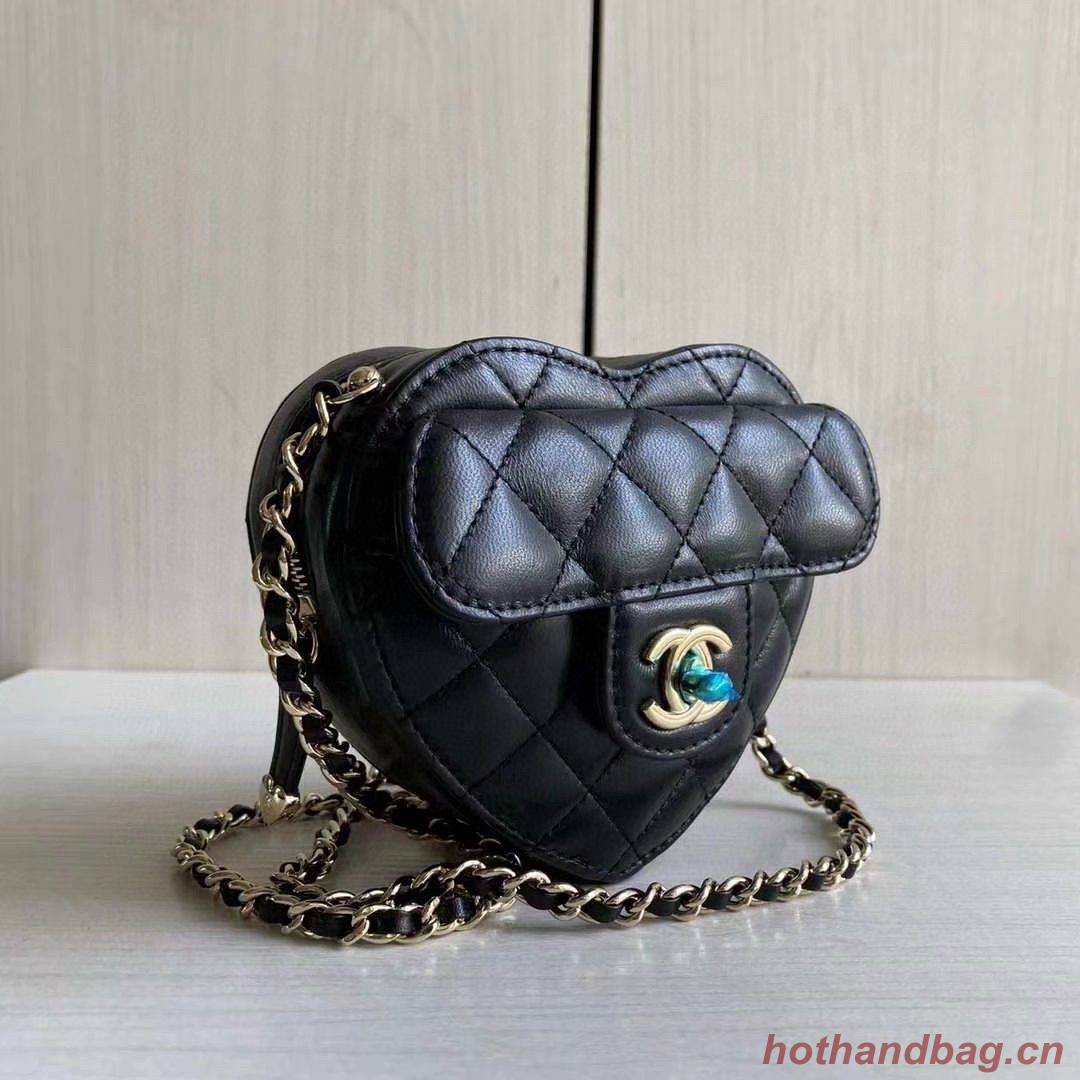 Chanel 2022S Love Heart Original Lambskin Crossbody Chain Mini Bag AS3191 Black