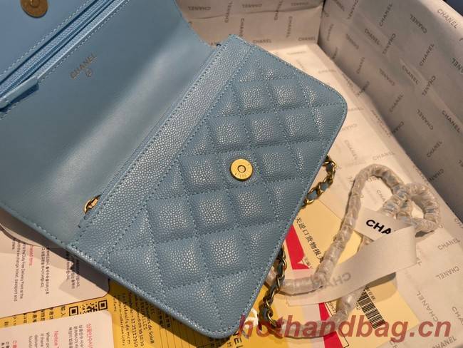 Chanel mini Shoulder Bag Grained Calfskin&Gold-Tone Metal AP2804 light blue