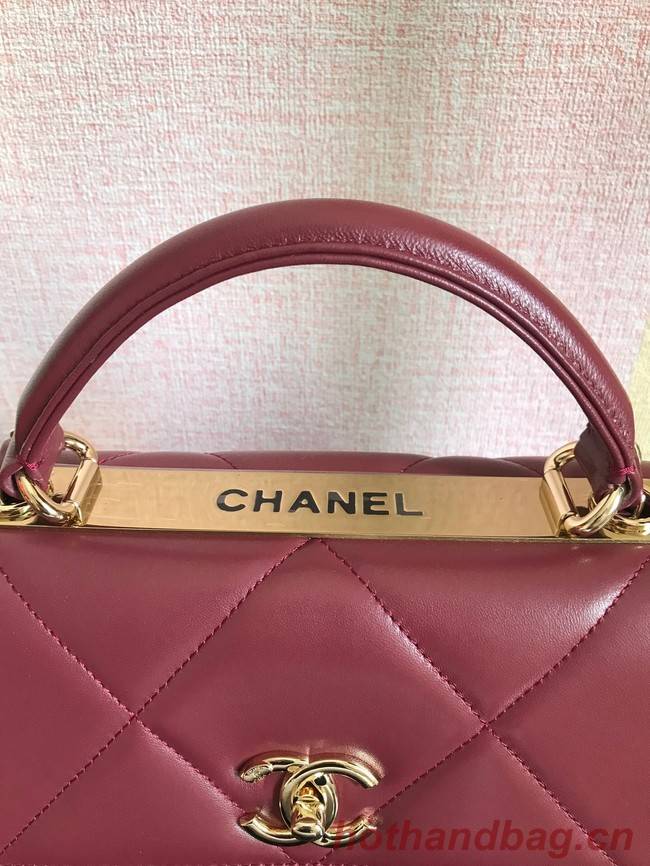 Chanel CC original lambskin top handle flap bag A92236 Burgundy&Gold-Tone Metal