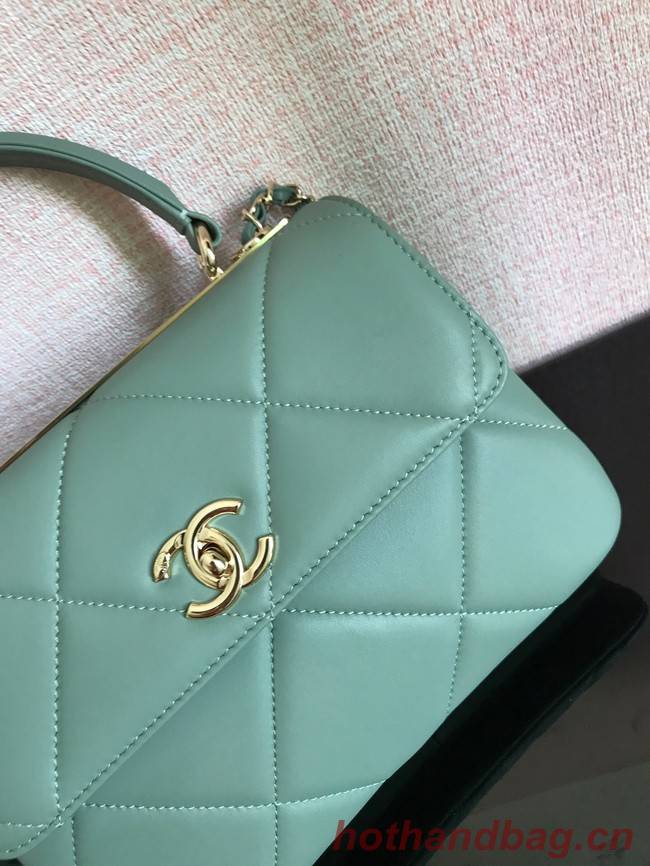 Chanel CC original lambskin top handle flap bag A92236 light green&Gold-Tone Metal