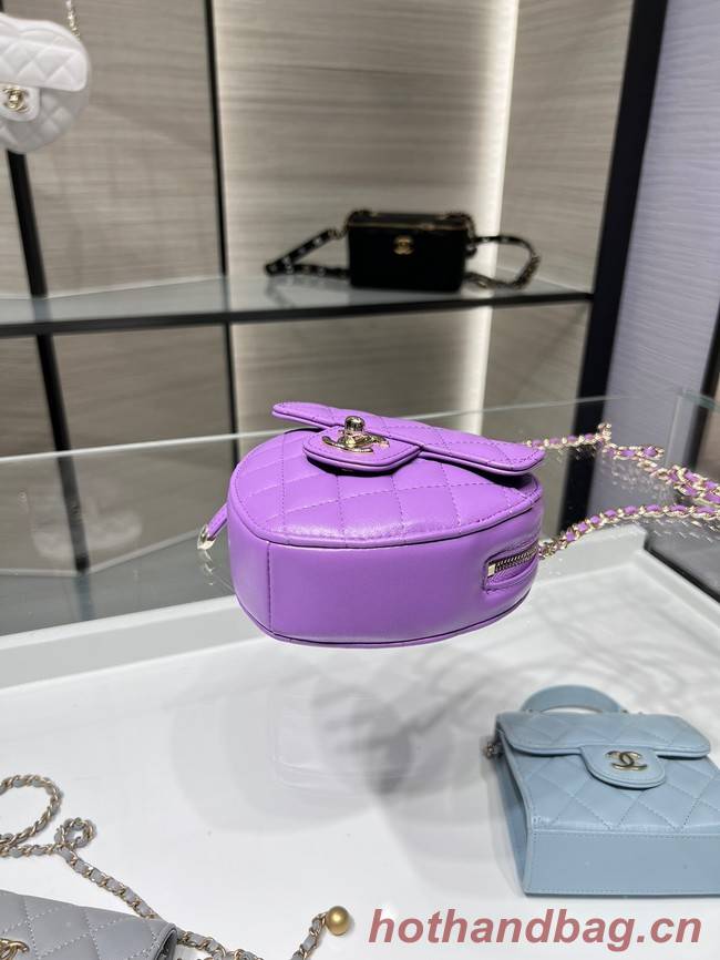 Chanel 2022S Love Heart mini Lambskin Crossbody Chain Bag AO2784 Purple