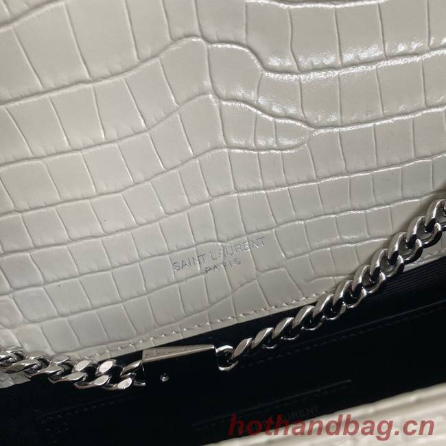 Yves Saint Laurent KATE CHAIN WALLET WITH TASSEL IN CROCODILE-EMBOSSED SHINY LEATHER 452159B WHITE