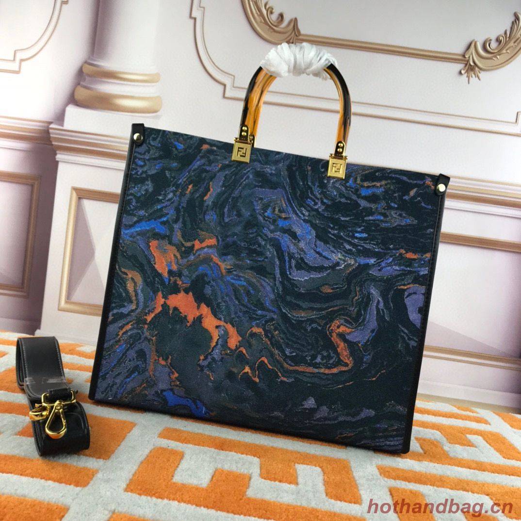 Fendi Tote Fabric Graffiti Print Shopping Bag 1676 Blue