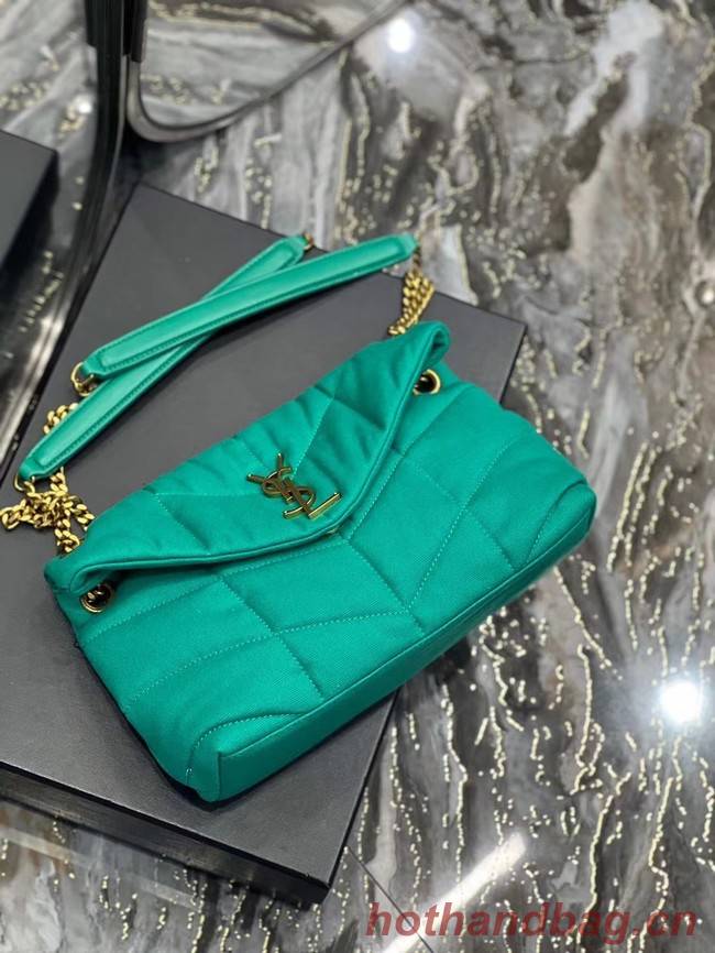 SAINT LAURENT PUFFER SMALL CHAIN BAG IN DENIM AND SMOOTH LEATHER 577476 green