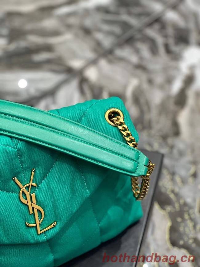 SAINT LAURENT PUFFER SMALL CHAIN BAG IN DENIM AND SMOOTH LEATHER 577476 green