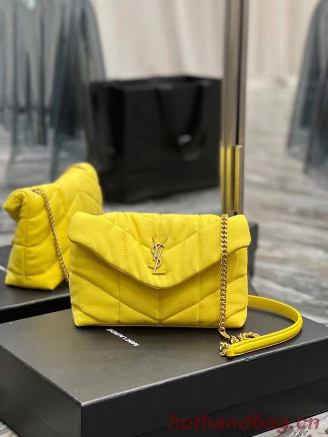 SAINT LAURENT PUFFER TOY BAG IN CANVAS AND SMOOTH LEATHER 620333 JAUNE CITRON