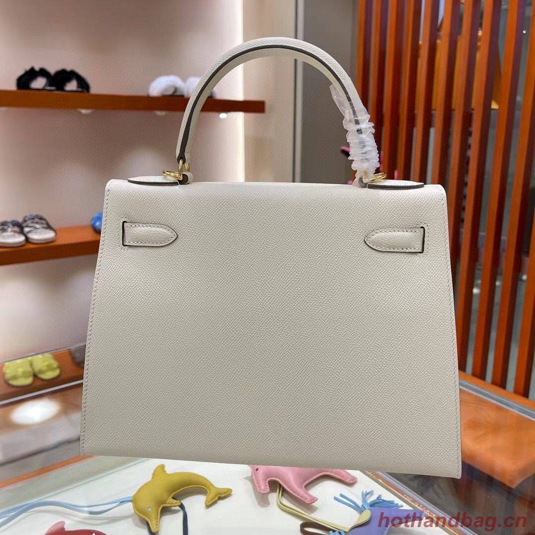 Hermes Kelly 28cm Shoulder Bags Epsom Leather KL28 creamy-white Gold hardware