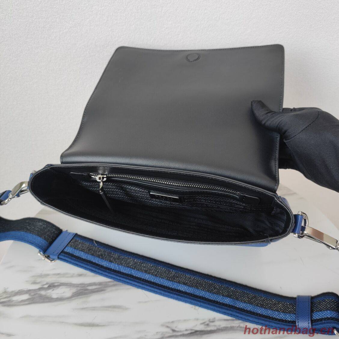 Prada Leather bag with shoulder strap 2BV031 blue