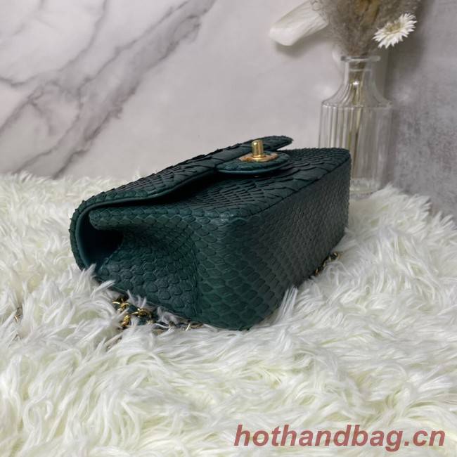 Chanel Snake skin mini flap bag with top handle AS2431 blackish green