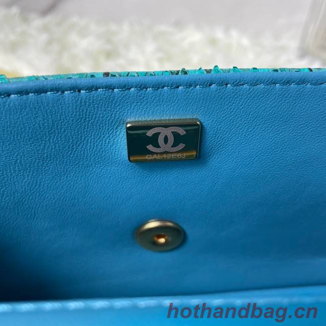 Chanel Snake skin mini flap bag with top handle AS2431 blue