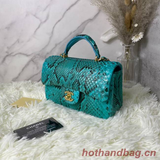 Chanel Snake skin mini flap bag with top handle AS2431 blue