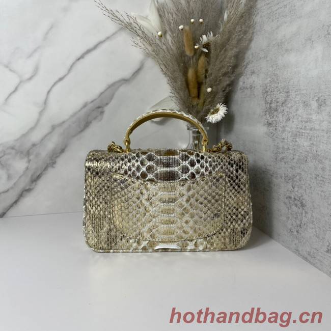 Chanel Snake skin mini flap bag with top handle AS2431 gold