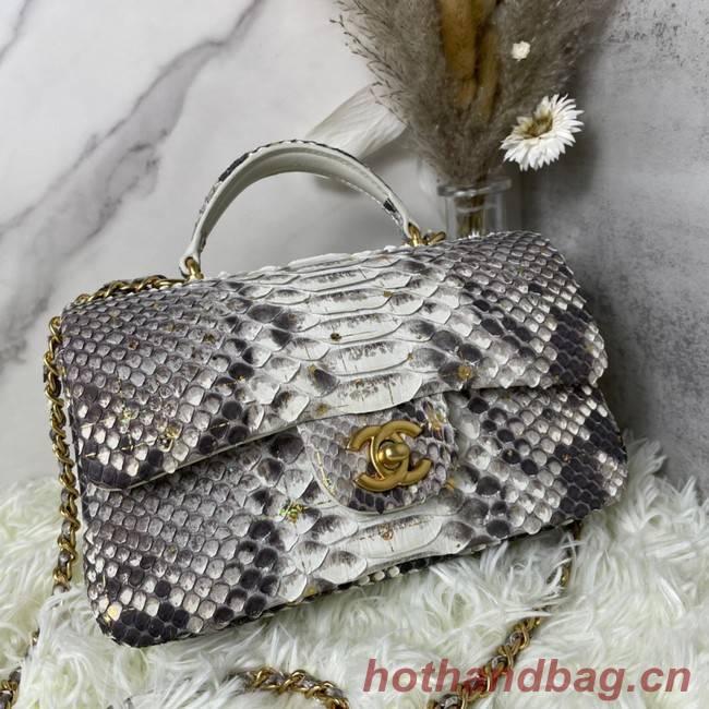 Chanel Snake skin mini flap bag with top handle AS2431 gray