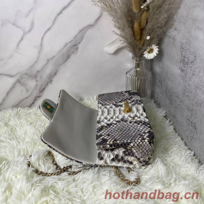 Chanel Snake skin mini flap bag with top handle AS2431 gray