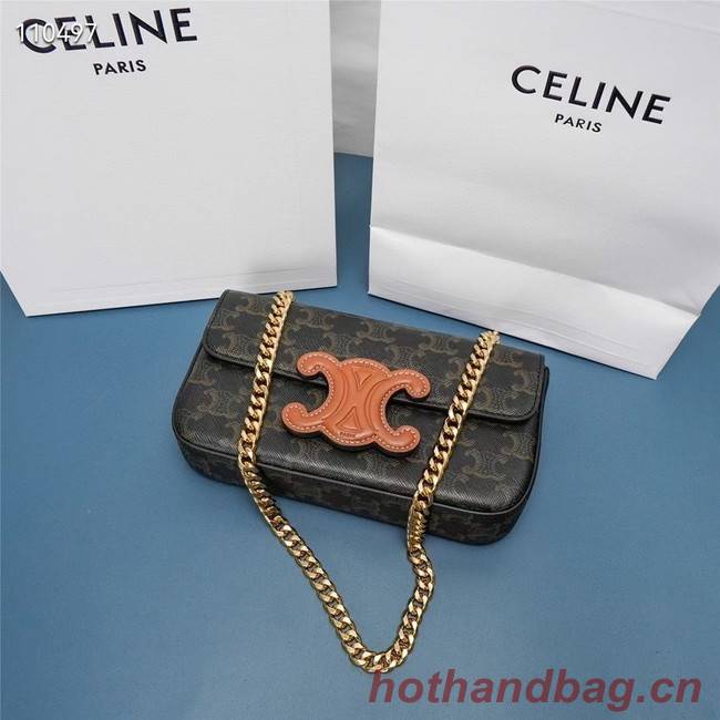 Celine CHAIN SHOULDER BAG TRIOMPHE IN TRIOMPHE CANVAS AND CALFKSIN 199243 BROWN