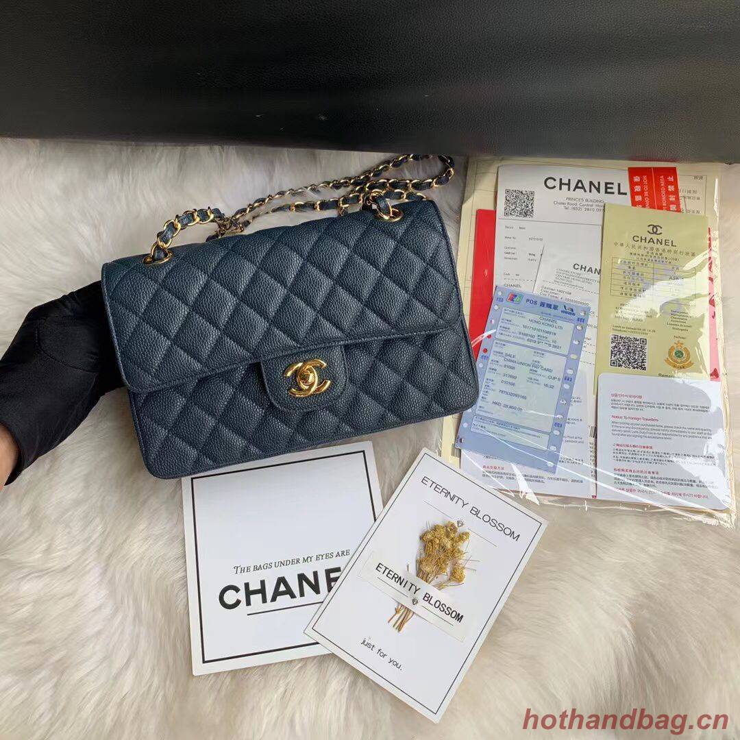 Chanel Flap Shoulder Bag Grained Caviar Leather A01113 Dark Blue